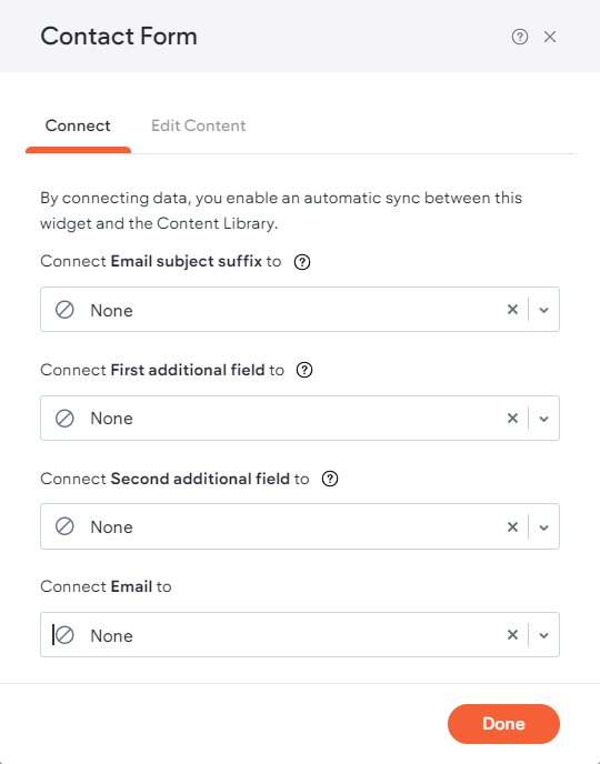 La fenêtre contextuelle des données connectées contient des champs sur lesquels vous pouvez cliquer pour sélectionner la source de données à laquelle vous connecter.