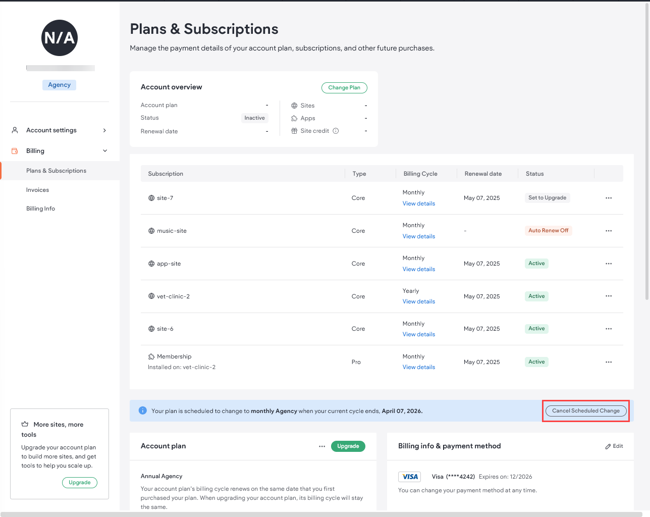 Cancel Scheduled Change button outlined in red so the user knows where to click