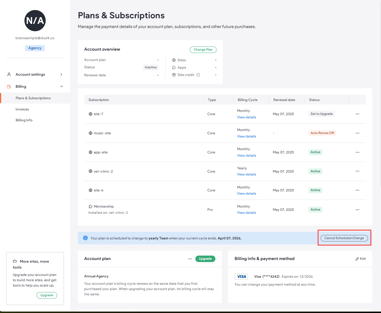 Cancel Scheduled Change button is outlined in red so the user knows where to click