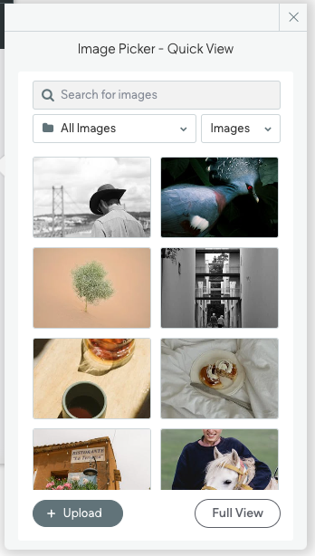 Ouvrez le sélecteur d'images avec une variété d'images affichées.