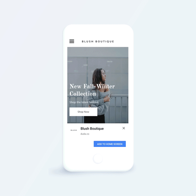 Auf einem mobilen Gerät wird auf ein Symbol geklickt und die Website öffnet sich erneut.